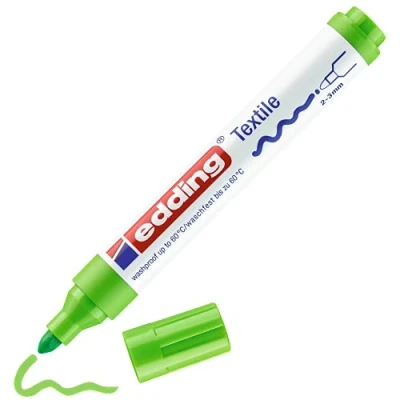 Abbildung von edding 4500 Textilmarker hell grün 1 Stift Rundspitze 2 3 mm Textilstifte waschmaschinenfest (60 C) zum Stoff bemalen Stoffmalstift