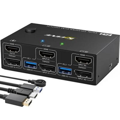 Abbildung von USB 3.0 Dual Monitor 2x2 KVM Switch HDMI DP, YOUTINGHDAV 2 PC Monitore, Displayport 4K@144Hz + 4K@60Hz mit 4 Port für Teilen Maus, Tastatur und Monitore