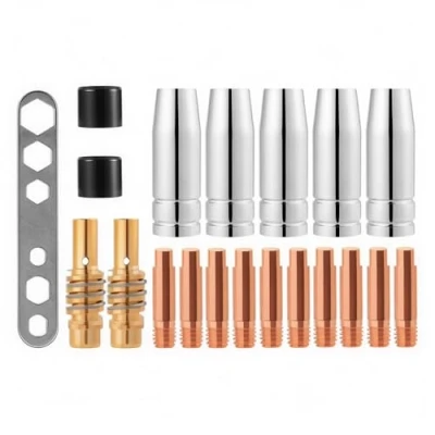 Abbildung von CESFONJER MIG/MAG Verschleißteile Set passend MB15 Drahtdurchmesser 0,8 mm 20 Teile 5 x Gasdüse 2 Düsenstock 10 Stromdüse M6 0,8mm Isolator 1 Werkzeug