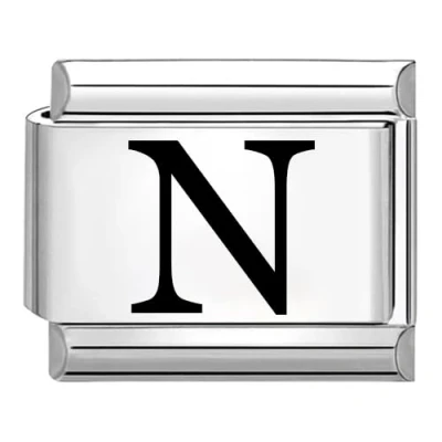 Abbildung von Quiges 9mm Laser geätzt Italian Style Modul Edelstahl Alphabet Buchstabe N für Italienische Armbänder