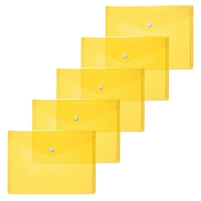 Abbildung von HERMA 20052 Dokumententaschen A5 transparent gelb, 5 Stück, kleine Sichttaschen Umschläge mit Druckknopf, Briefumschläge aus Plastik für Schule, Uni, Büro, Reise