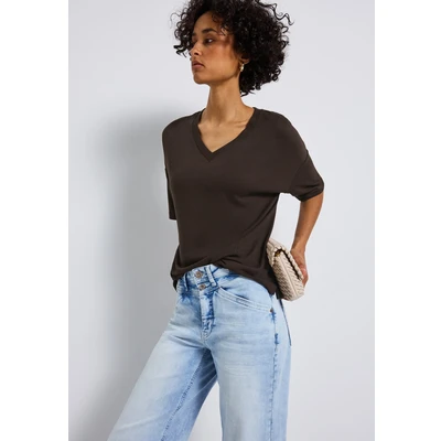 Abbildung von Street One LOOK Vneck Tshirt basic, Damen, Größe: 42, Braun