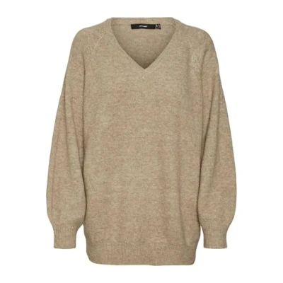 Abbildung von Vero Moda Vmleaf LONG Vneck Strickpullover, Damen, Größe: XS, Silver mink