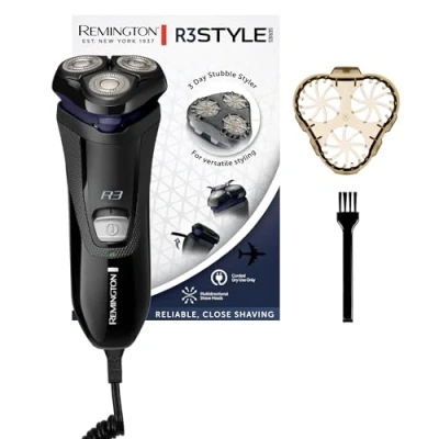 Abbildung von Remington Elektrischer Rasierer Herren [Trocken Rasierapparat] R3 (Netzbetrieb, Comfort Detailtrimmer + Langhaarschneider 3 Tage Bart Aufsatz) Rotationsrasierer R3002