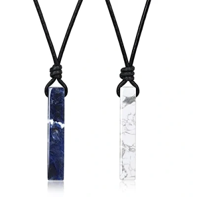 Abbildung von COAI Geschenkideen Lederkette Freundschaft Ketten mit Love Bar Anhänger aus Sodalith Howlith Ying Yang Glückskette