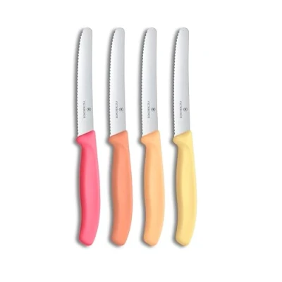 Abbildung von Victorinox Swiss Classic Frühstücksmesser, Brötchenmesser, Set 4teilig, Scharfe Klinge, Wellenschliff, 11 cm, Rostfreier Stahl, farbig