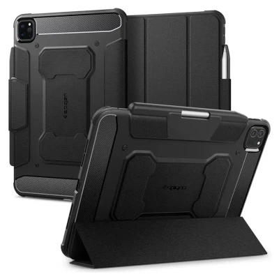 Abbildung von iPad Pro 11 (2024) M4 Hülle: Spigen Rugged Armor Bookcase Kunstleder Tablet Hüllen