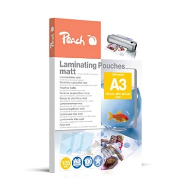 Abbildung von Peach Laminierfolien A3 125 mic 100 pouches matt beschreibbar Premiumqualität für beste Laminierergebnisse kompatibel mit Geräten aller Markenhersteller S PP525 15