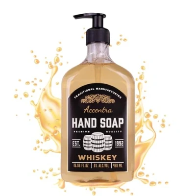 Abbildung von Accentra Handseife in Flasche Whiskeyflaschen Optik, 460ml im Pumpspender, Flüssigseife, Whiskey Duft nachfüllbar
