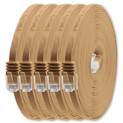 Abbildung von 1aTTack.de 7m Hellbraun 5 Stück Cat.6 Flaches Netzwerkkabel Cat6 Flachkabel Ultra Flach Patchkabel 1000 Mbit/s Gigabit LAN (RJ45) Slim Micro