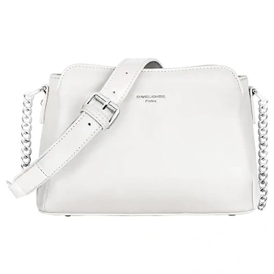 Abbildung von David Jones Damen Kleine Umhängetasche Frau Schultertasche PU Leder Kette Handtasche Crossbody Bag Viele Fächern Taschen Abendtasche Handy Clutch Pochette Elegante Kettentasche Weiß