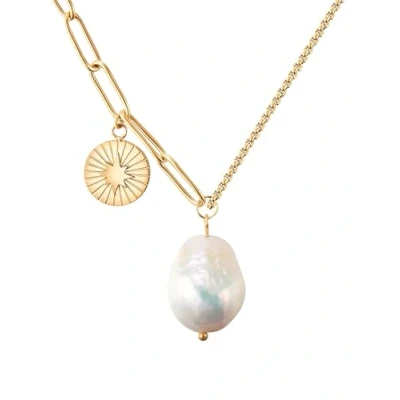 Abbildung von Valero Pearls Damen Kette aus Edelstahl gelbvergoldet mit Barock Süßwasser Zuchtperle 10 mm weiß Edelstahlhalskette Gelbgold Perle und Stern