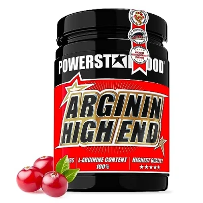 Abbildung von Powerstar Arginin HIGH END 500g L Pulver hochdosiert &amp; vegan Deutsche Herstellung nach IFS 100% Arginine Base ohne Zucker Zusatz Maximale Nährstoffversorgung Cranberry