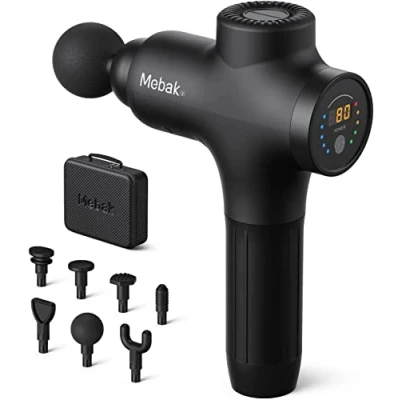 Abbildung von Mebak 3 Massagepistole Massagegerät Massage Gun Muskel 3200U/min 12MM Amplitude Elektrisches Handmassagegerät Faszien Tiefengewebe Tragbares für Nacken Rücken Körper mit 7 Köpfen 5 Stufen 2600mAh Akku