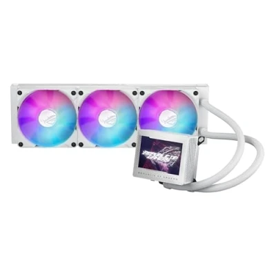 Abbildung von ASUS ROG Ryujin III 360 ARGB White Edition All in One Flüssig CPU Kühler (3,5 Zoll LCD, Asetek Pumpe der 8. Generation, 3x 120mm Radiator mit magnetischen Daisy Chain Lüftern, weiß)