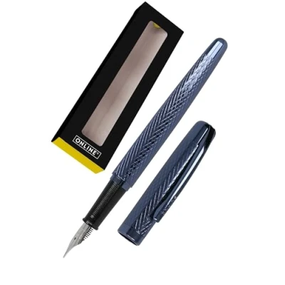 Abbildung von Online Füllhalter Eleganza I Metall Design Diamond Night Federstärke M Metallclip inkl. Tintenpatrone Schreibfarbe Blau Füller für Standard Tintenpatronen Geschenkverpackung