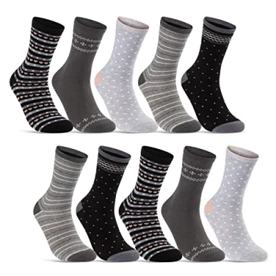 Abbildung von 10 Paar Damen Socken Baumwolle Mehrfarbig Streifen Punkte Herzen 34977/1 (35 38)