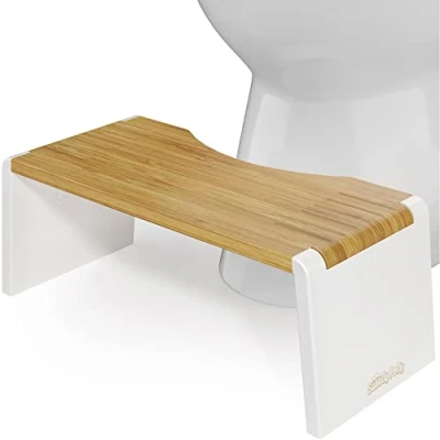 Abbildung von Squatty Potty Stockholm Falten Bambus Toilette Hocker, 7 Zoll Collapsible, Braun und Weiß