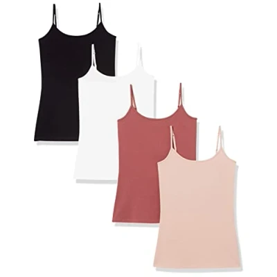 Abbildung von Amazon Essentials Damen Mieder mit schmaler Passform, 4er Pack, Schwarz/Staubrosa/Weiß/Ziegelrot, XS