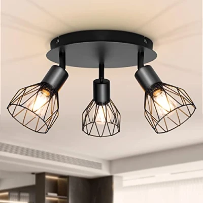 Abbildung von Dehobo LED Deckenstrahler Schwenkbar 350, Deckenleuchte E14 3 Flammig Schwarz, Spotleuchte Wand, Deckenlampe Spots Led, Wandstrahler für Küche, Wohnzimmer, Schlafzimmer, Nein Leuchtmittel
