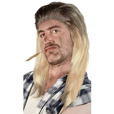 Abbildung von Prollperücke Vokuhilaperücke Proll Perücke Pimp Vokuhila Blond Brünette Grau Schwarz (Blond/Schwarz)
