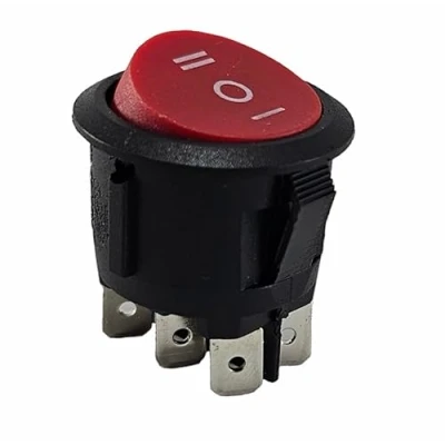 Abbildung von Runder Wippschalter, 6 pin 250 V 6A, ON OFF ON, rote Wippe unbeleuchtet