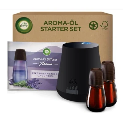 Abbildung von Air Wick Aroma Öl Flakon Starter Set Diffuser mit 2 Nachfüllern Blumiger Raumduft ätherischen Ölen Duft: Entspannender Lavendel x 20 ml + Gerät in Weiß