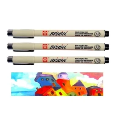 Abbildung von Sakura Pigma Brush Pinsel schwarz (# 49), Tintenmarker mit Pinselspitze, 3 Stück