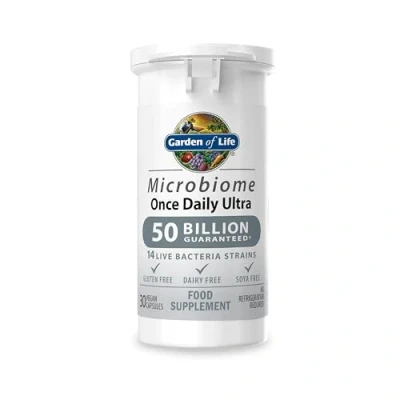 Abbildung von Garden of Life Darmflora Aufbau Darmbakterien Microbiome Once Daily Ultra 50 Milliarden Bakterienstämme für Verdauung 30 Vegane Kapseln, Halal