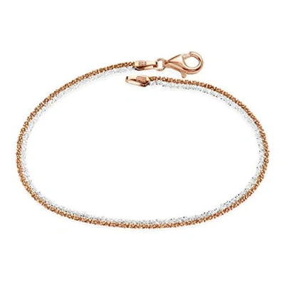 Abbildung von MATERIA Rosegold Armband Damen Criss Cross Frauen Armkettchen Silber 925 vergoldet bicolor 18,5cm in Etui SA 103