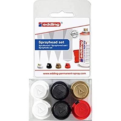 Abbildung von edding 5200 Permanent Spray Sprühkopf Set mit 6 Sprühköpfen Austauschbare Sprühköpfe in 4 verschiedenen Sprühbreiten Von feinen Linien (1 cm) bis zu großen Flächen (14