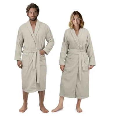 Abbildung von HOMELEVEL Bademantel Frottee Damen Herren Extra saugfähig 100% Baumwolle Leichter für u.a. Sauna Kimono Design 2 Seitentaschen Versch. Größen und Farben