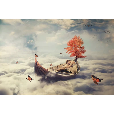 Abbildung von Papermoon Fototapete »SURREAL HERBST SCHMETTERLINGE WOLKEN HIMMEL WANDTAPETE«