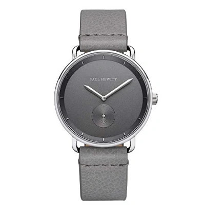 Abbildung von PAUL HEWITT Armbanduhr Männer Edelstahl Breakwater Iron Grey Herren Uhr Lederarmband (Grau), Silberne Armbanduhr, graues Ziffernblatt