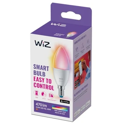 Abbildung von WiZ Tunable White and Color LED Lampe E14 (470 lm), 40 W mit 16 Mio. Farben oder warm bis kaltweißem dimmbarem Licht, smarte Lichtsteuerung über WLAN per Stimme/App