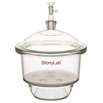 Abbildung von stonylab Glas Vakuum Exsikkator, Labor Exsikkator mit Vakuumventil und Porzellanplatte für Laborforschung (ID:240 mm)