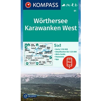 Abbildung von KOMPASS Wanderkarte 61 Wörthersee, Karawanken West 1:50.000: 5in1 Wanderkarte, mit Panorama, Aktiv Guide und Detailkarten inklusive Karte zur offline ... Fahrradfahren. Skitouren. Langlaufen.