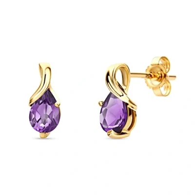 Abbildung von Orovi Ohrringe Tropfenform aus 9 Karat Gelbgold (375) mit Amethyst (0.69 ct) Gold Ohrstecker Damen Edelstein in edler Krappenfassung Goldohrringe allergenfrei &amp; handgemacht (10 x 4.5 mm)