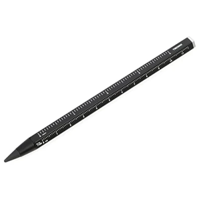 Abbildung von TROIKA Multitasking Bleistift mit nachhaltiger Endlos Schreibspitze aus Aluminium und Metall, Schwarz, austauschbar, radierbar, Zentimeter /Zoll Lineal, Größe: 147 x 10 mm, PEN20/BK