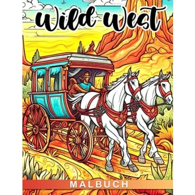 Abbildung von Wild West Malbuch: Atemberaubende Illustrationen, die das Leben im alten amerikanischen Land darstellen und Pferde Cowboys zeigen, perfekt als Geschenk zu jedem Anlass oder Wichtelgeschenk.