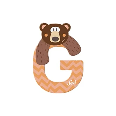 Abbildung von Sevi 83007 Tier Holzbuchstaben G Grizzlybär ca. 10 cm, Türbuchstaben für Kinderzimmer, ABC Lernspielzeug aus Holz, pädagogisches Spielzeug Kinder ab 3 Jahren, Buchstabe Tiere, Orange/Braun