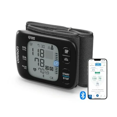 Abbildung von OMRON RS7 Intelli IT, digitales Handgelenk Blutdruckmessgerät, Testsieger Stiftung Warentest 09/2020, klinisch validiert auch bei Übergewicht, Bluetooth und Smartphone kompatibel