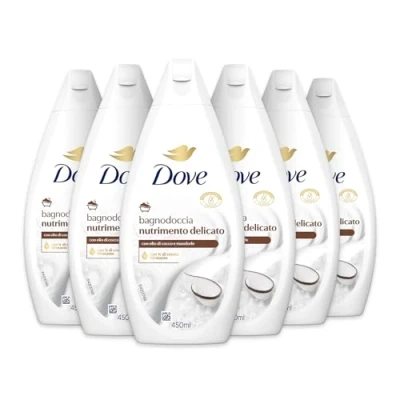 Abbildung von Dove Sanfte pflegende Duschgel, dermo natürliche Feuchtigkeitspflege, Kokosöl, 1/4 Feuchtigkeitscreme, dermatologisch getestet, Duschgel für Damen und Herren, 100% recycelte Flasche* 6 Stück x 450 ml
