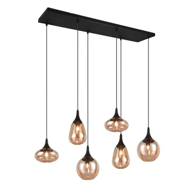 Abbildung von Trio Leuchten Pendelleuchte Lumina 317000613, Metall Schwarz matt, Glas amber, exkl. 6x E14