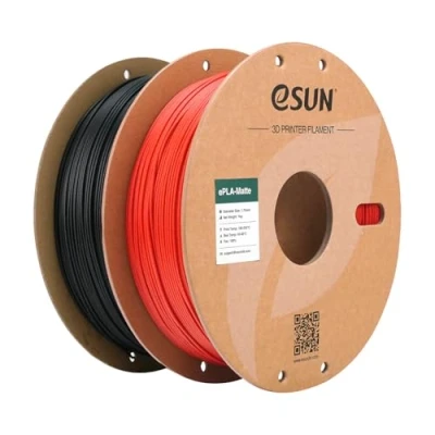 Abbildung von eSUN Upgraded Matte PLA Filament 1.75mm, 3D Drucker Filament, glanzfreie Farbe, mattierte Textur, 1KG pro Spule, 2 Spulen für Drucker, Dunkelschwarz+Feuerrot