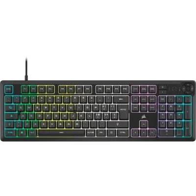 Abbildung von Corsair K55 Core RGB Gaming Tastatur mit verdrahteter Membran leise und reaktionsschnelle Schalter Spritzwiderstand Zehn Zonen kompatibel iCUE QWERTY IT PC, Mac Schwarz