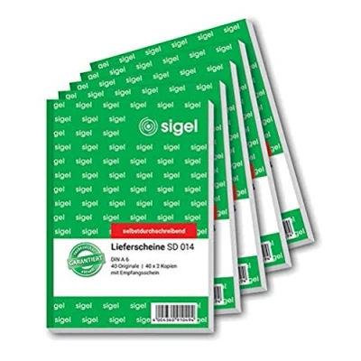 Abbildung von SIGEL SD014/5 Lieferscheine A6, 3x40 Blatt, selbstdurchschreibend, 5er Pack, aus nachhaltigem Papier