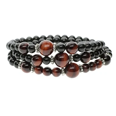 Abbildung von COAI 6mm Obsidian und Rotes Tigerauge Mala Multilayer Wickelarmband Gebetskette für Damen/Herren