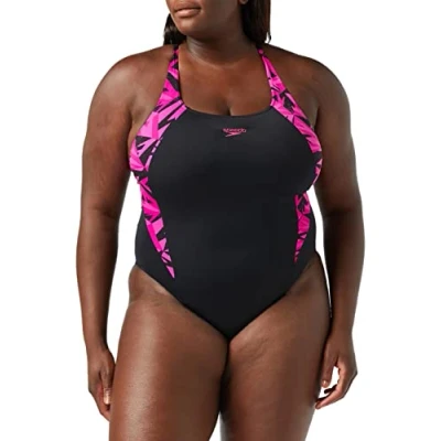 Abbildung von Speedo Hyperboom Badeanzug, Damen, Größe: 34, Hyper black/elec pnk/ecstatic