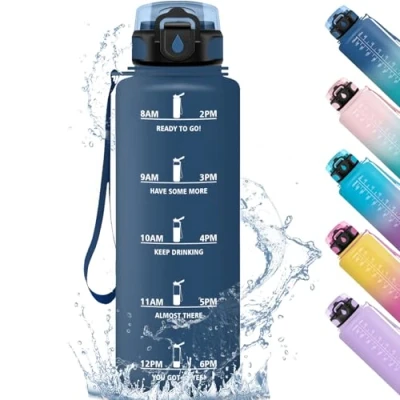 Abbildung von HoneyHolly Trinkflasche Sport, Auslaufsicher 1500ml, Wasserflasche, Zeitmarkierung und Filter, Kohlensäure Geeignet, Trinkflaschen, Sportflasche, für Gym Fitness Fahrrad Outdoor